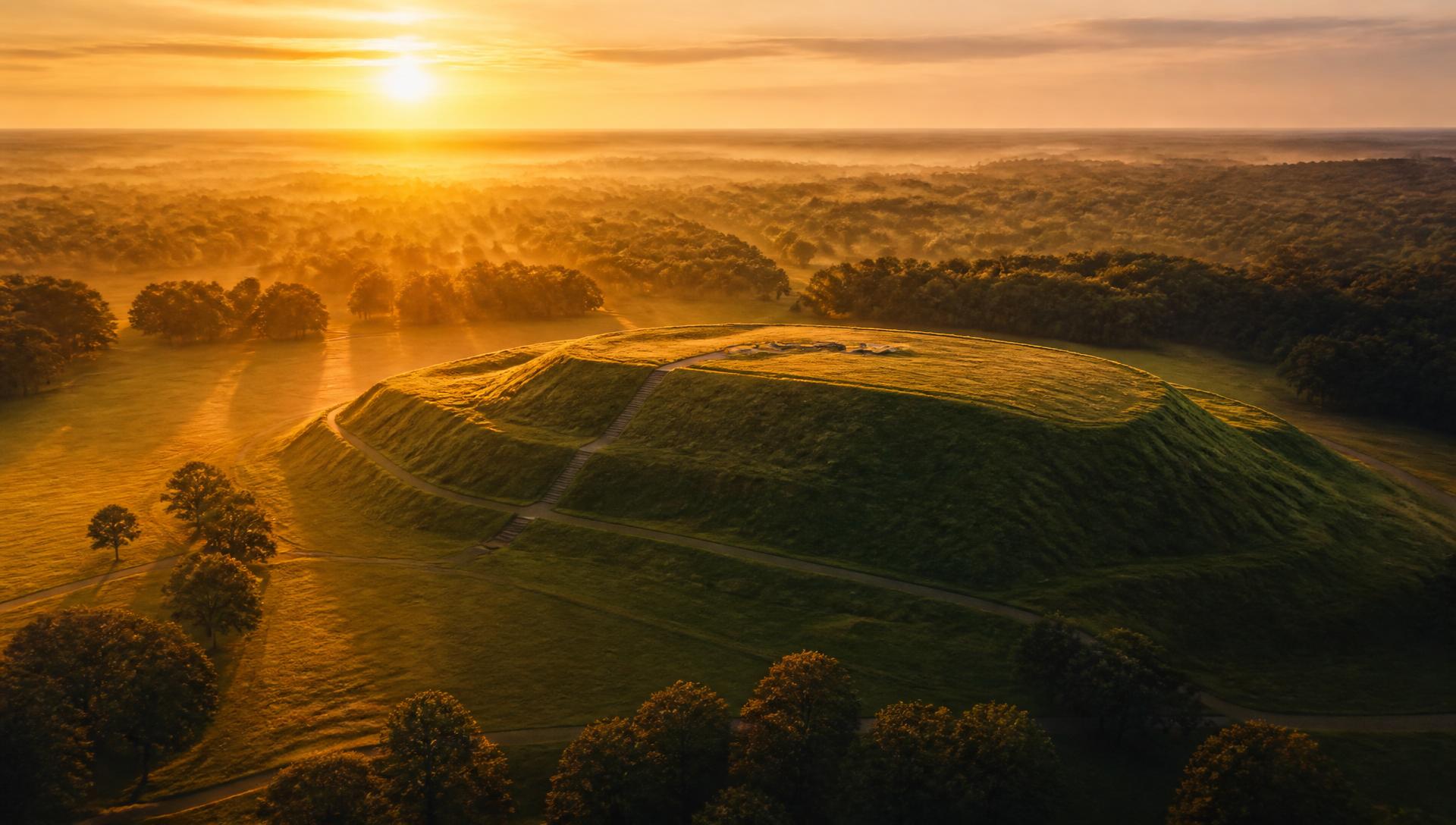Sunrise over the Great Temple Mound at Ocmulgee